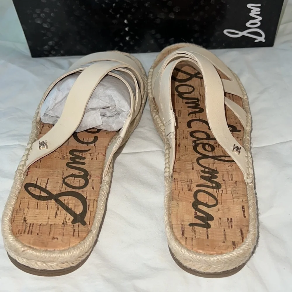 Sam Edelman‎ Averie Ivory Leather espadrilles strappy flat sandals Sz 9 1/2 M
